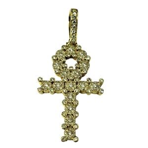 14 Karat Yellow Gold and Diamond Ankh Cross Pendant #21254